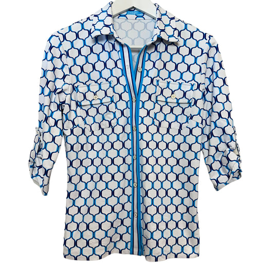 J. Mclaughlin Monroe Top Button Up Collared Shirt Blue White Catalina Cloth XS