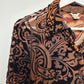 Vintage 90s Christopher & Banks Brown Velvet Sheer Blouse Button Up Collared Shirt Burn Out Large