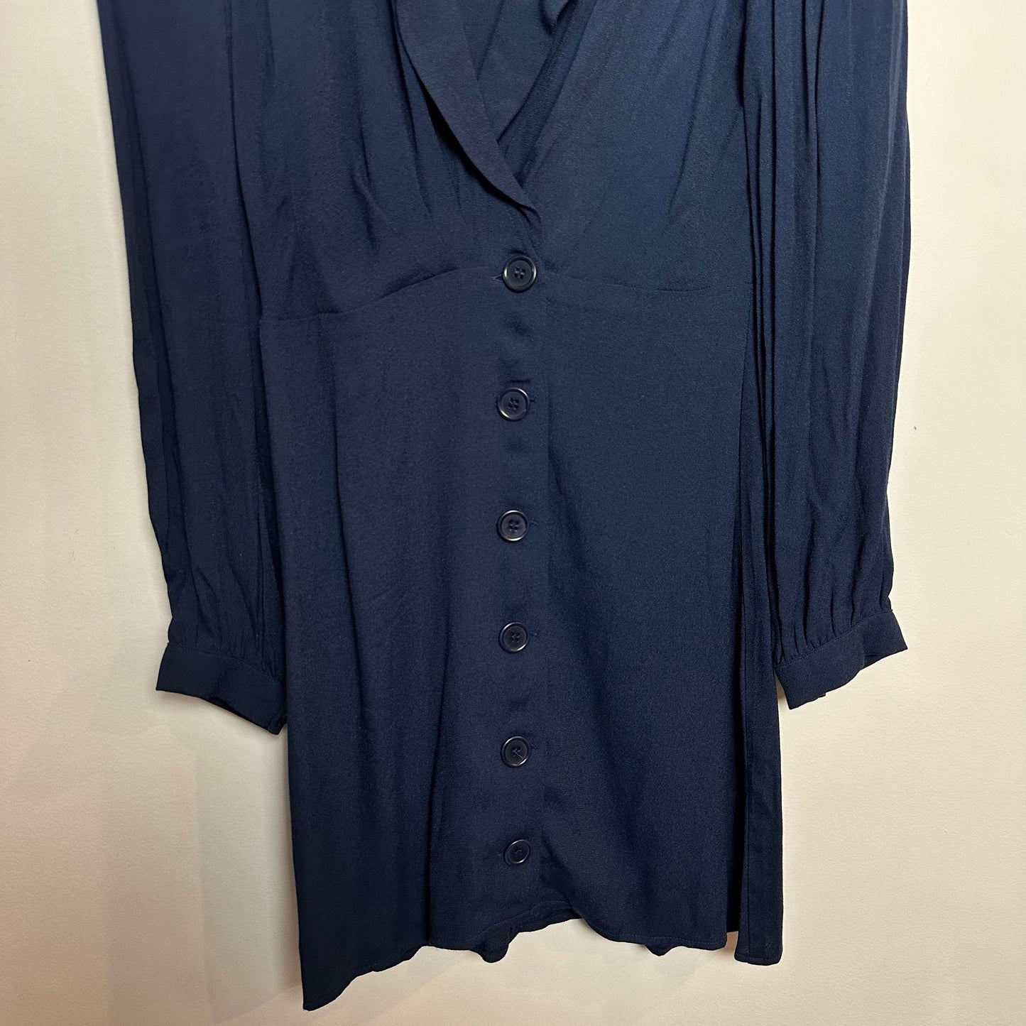 Reformation Woodbury Dress Navy Blue Button Down Wrap Mini Dress 8