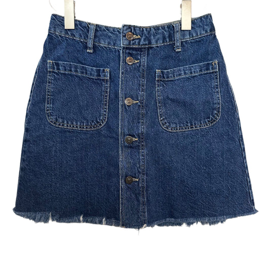 Boden Button Through Denim Mini Jean Skirt Button Down Dark Wash Raw Hem Patch Pocket 2