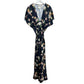 BHLDN Leila Deep V Flutter Sleeve Satin A Line Gown Floral Navy 8