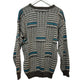 Vintage 90s Zeppelin Chunk Knit Grandpa Sweater Geometric Pattern Gray Blue Medium