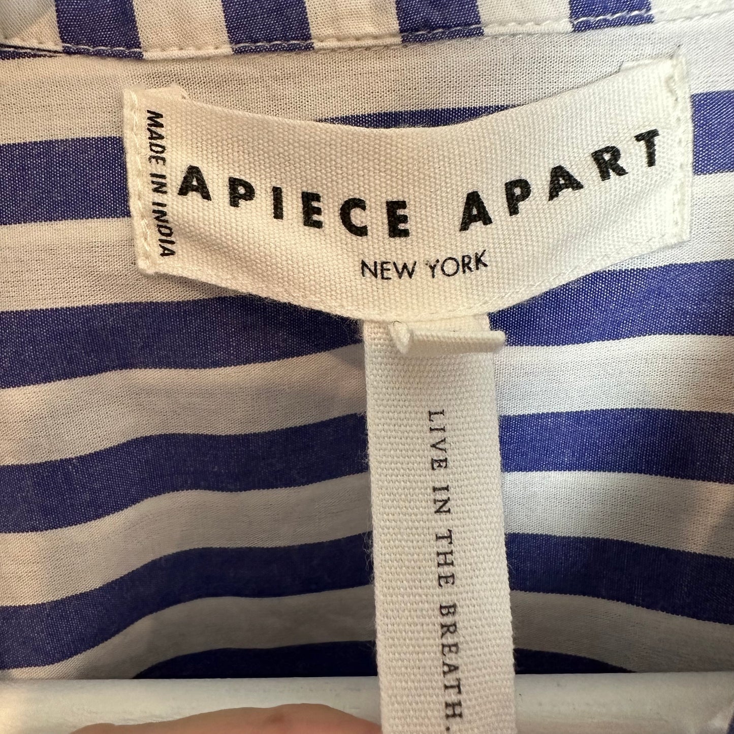 Apiece Apart Oversized Button Down Shirt Tan and Blue Stripes Color Block XS