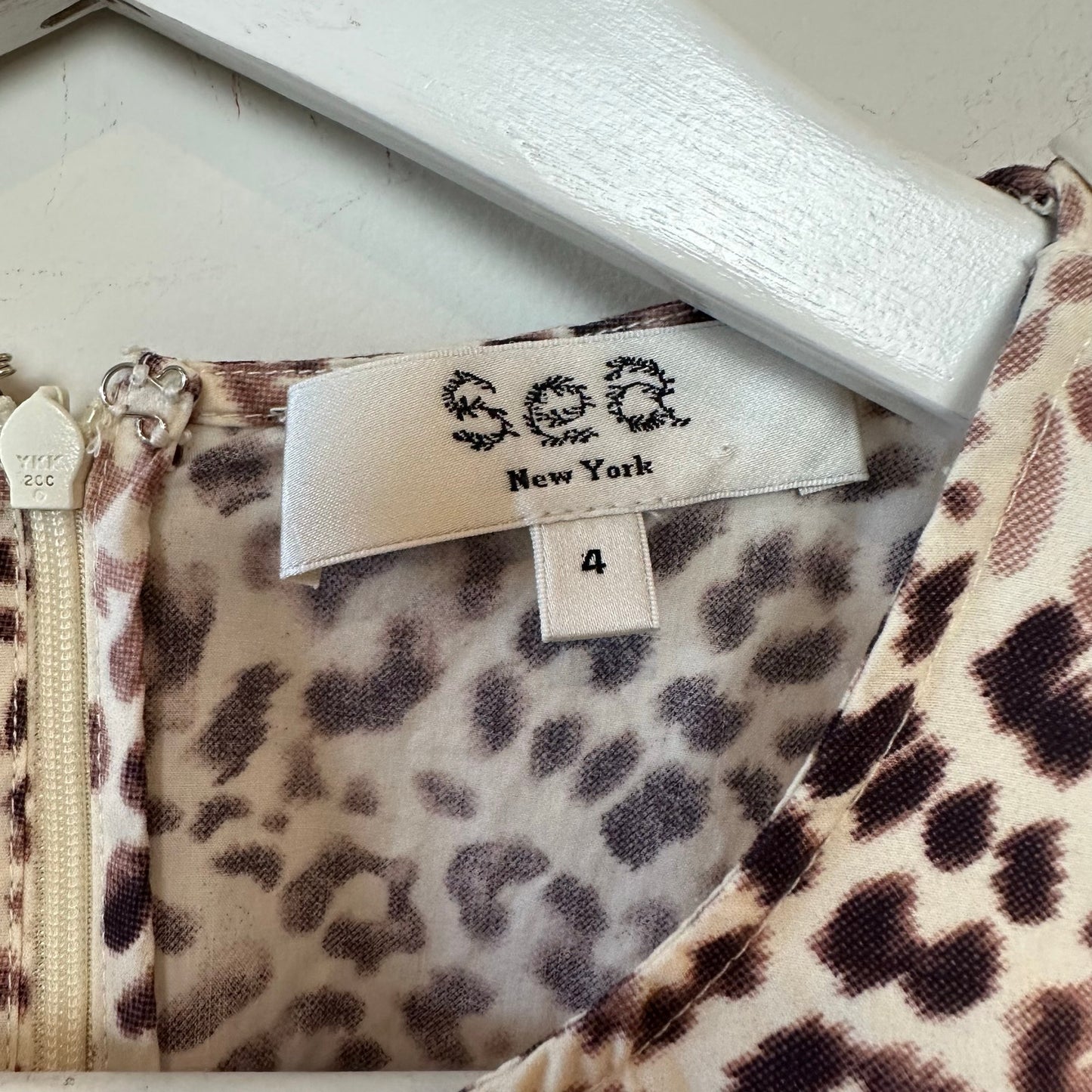 Sea New York Calla Belted Tunic Dress Mini Cheetah Leopard Long Sleeve Brown 4