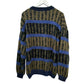 Vintage 90s Zeppelin Chunky Knit Grandpa Sweater Geometric Green Blue Large