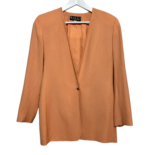 Vintage 80s Bicci Collarless Open Front Blazer Jacket Wool Single Button Peach