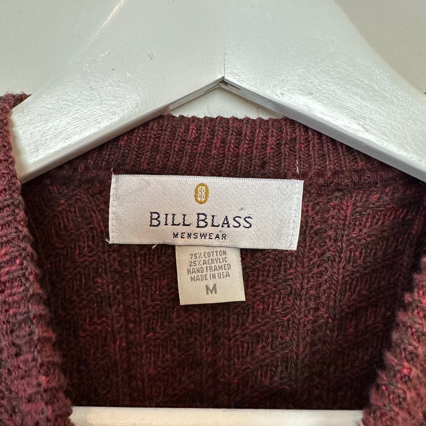 Vintage 90s Bill Blass Red Burgundy Chunky Knit Grandpa Sweater Made in the USA Medium