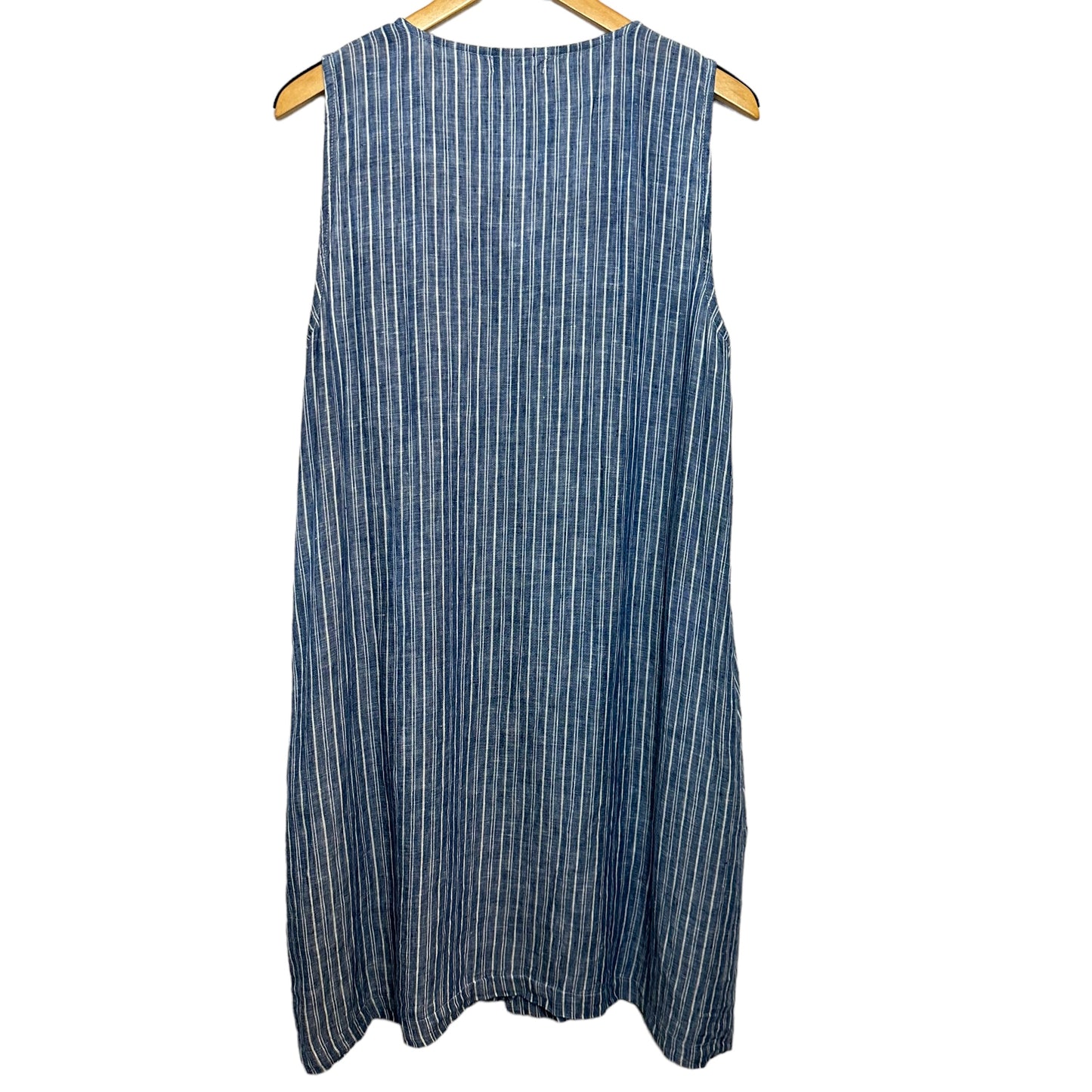 CP Shades Blue and White Striped Linen Midi Shirtdress Sleeveless Large