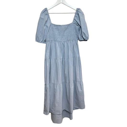 Minkpink Azalea Dress Blue Midi Tiered Puff Sleeve Smocked Large