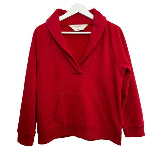 J. Crew Sweatshirt Pullover Shawl Collar V Neck Kangaroo Pocket Red Large