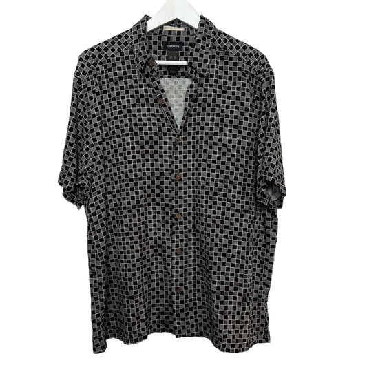 Retro Liz Claiborne Geometric Checkered Short Sleeve Button Up Black White XL