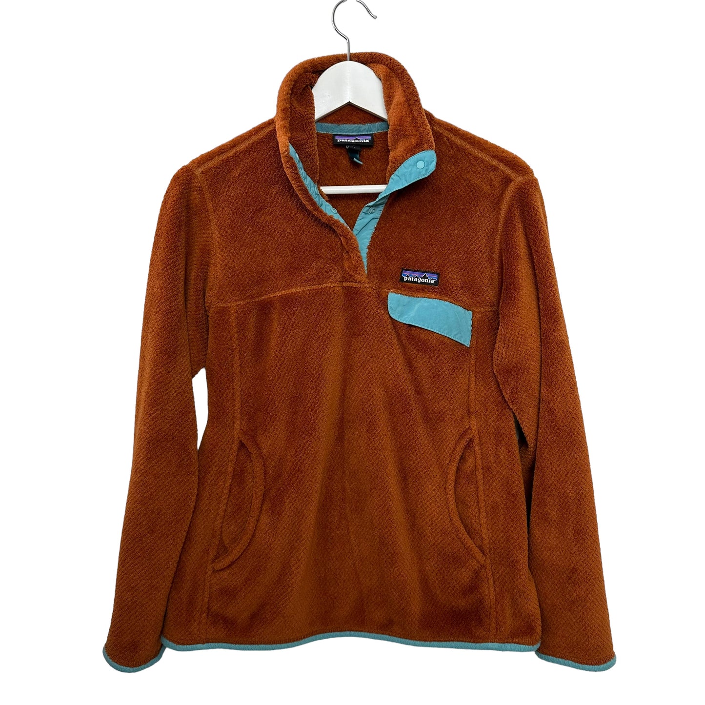 Patagonia Re-Tool Snap T Fleece Rust Brown Teal Blue Half Snap Pullover Medium