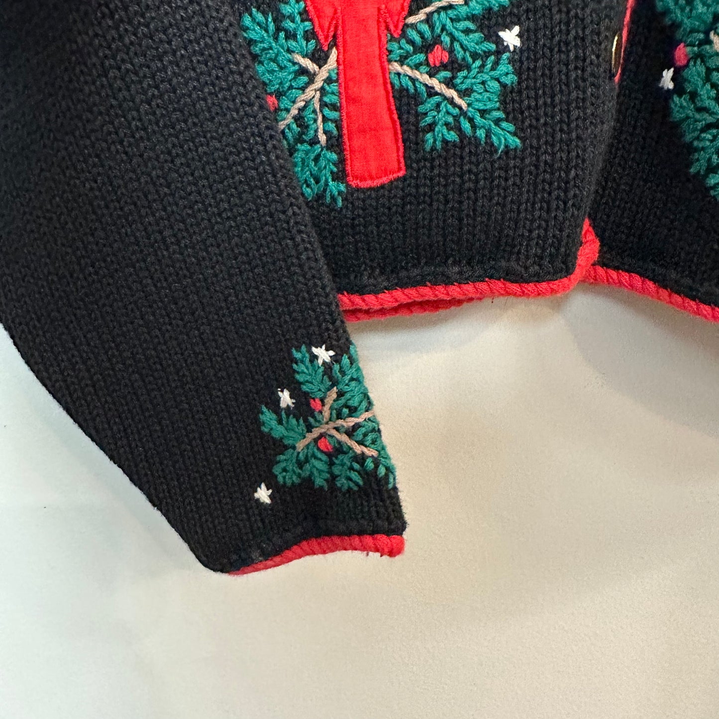 Vintage 90s Orvis Christmas Cardigan Sweater Cardinal and Holly Chunky Knit Medium