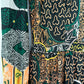 Vintage 60s 70s City Scene Maxi Dress Abstract Floral Boho Long Sleeve Medium