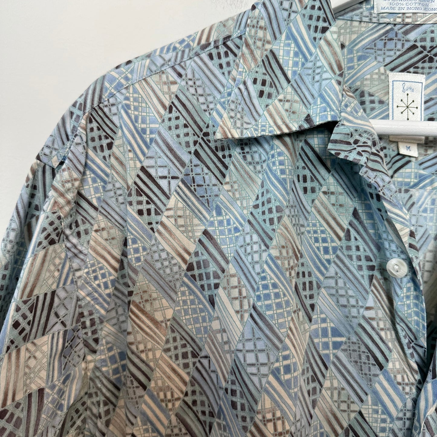 Vintage 90s Burma Bibas Geometric Short Sleeve Button Down Shirt Cotton Medium