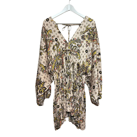Free People Arzel Mini Dress Printed Tea Long Sleeve Satin Small