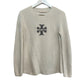 Tory Burch Logo Sweater Crewneck Cream Silver Long Sleeve Knit Medium