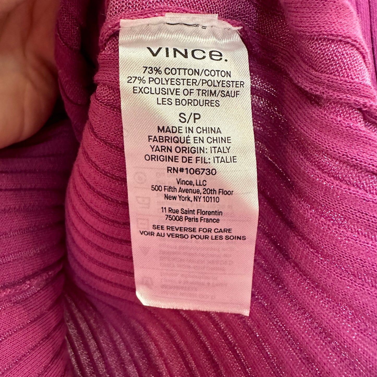 Vince Ribbed V-Neck Cardigan Pink Rosea Ribbed Knit Small