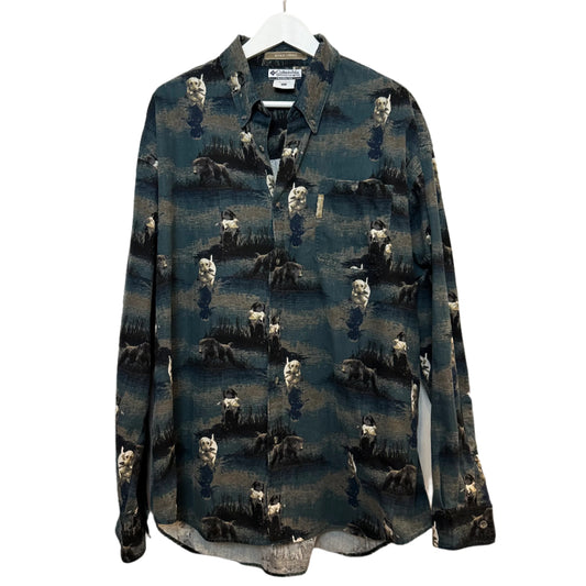 Vintage Columbia River lodge Dogs Hunting Shirt Long Sleeve Button Down XL