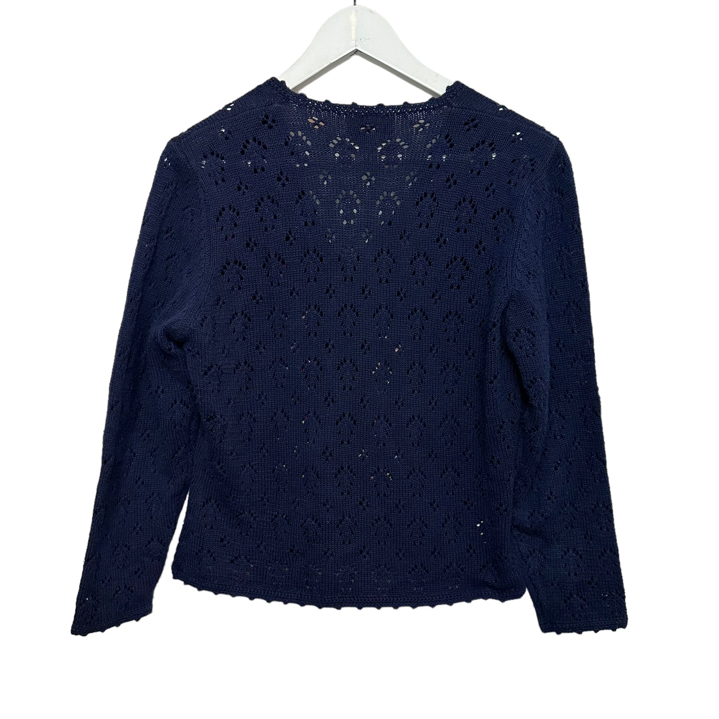 Vintage 90s Susan Bristol Navy Blue Cardigan Sweater Embroidered Flowers Medium