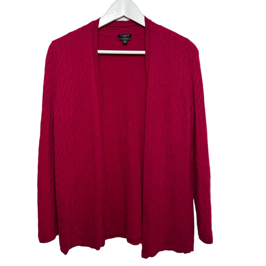 Talbots Cashmere Cardigan Sweater Cable Knit Open Front Raspberry Medium Petite