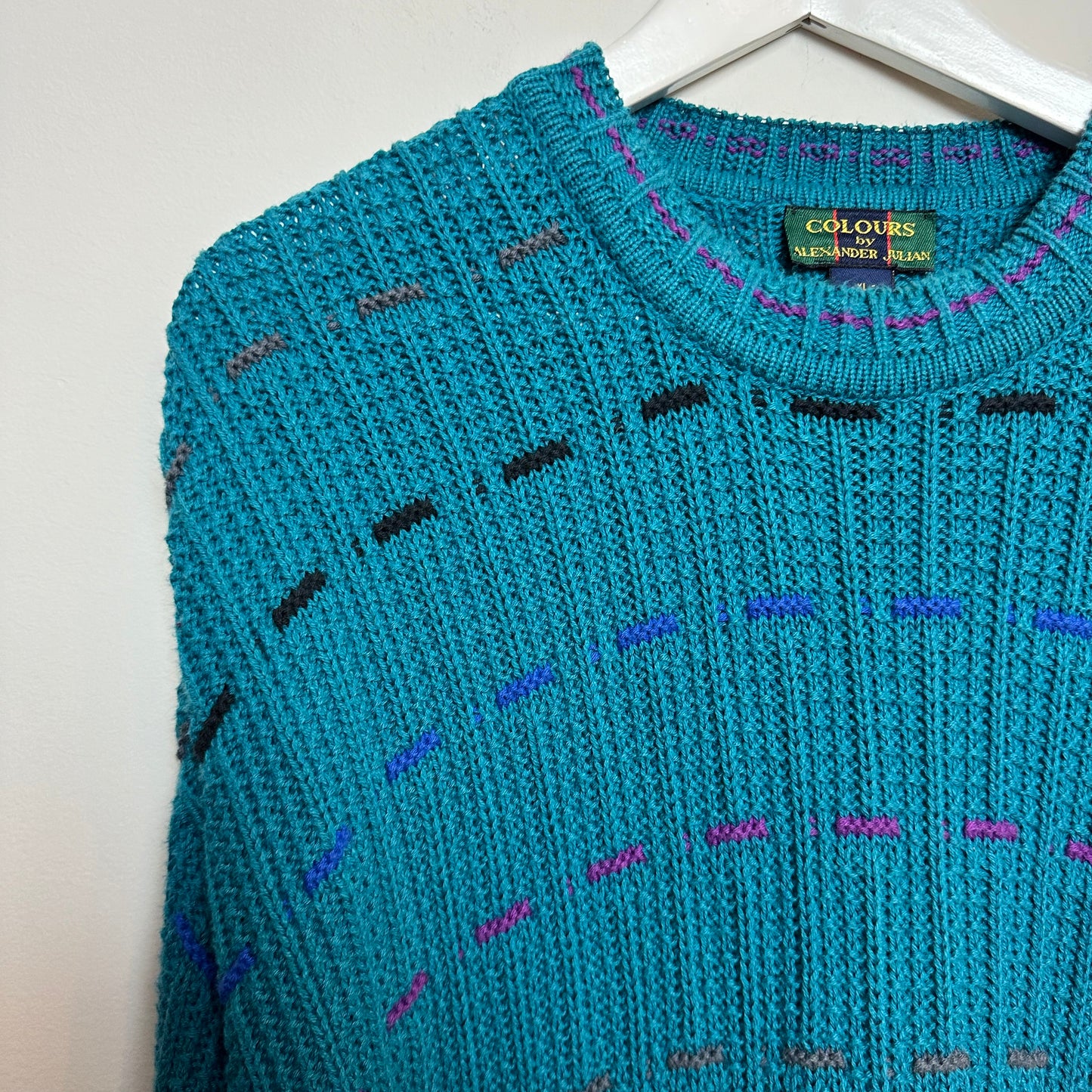 Vintage 90s Colours by Alexander Julian Chunky Knit Grandpa Sweater Crewneck Teal XL