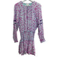 Hemant & Nandita Layla Smocked Waist Mini Dress Purple Sequins Long Sleeve XS