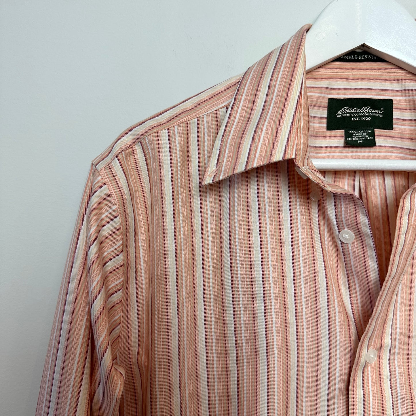 Retro Eddie Bauer Orange Striped Long Sleeve Button Down Shirt Cotton Medium