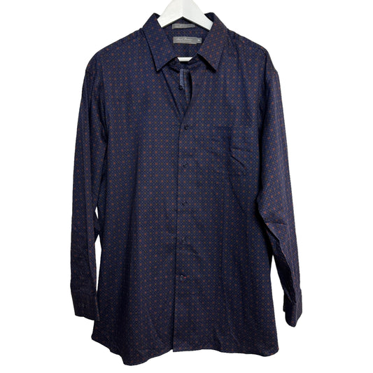 Daniel Cremieux Long Sleeve Button Down Collared Dress Shirt Retro Patterned Blue XL