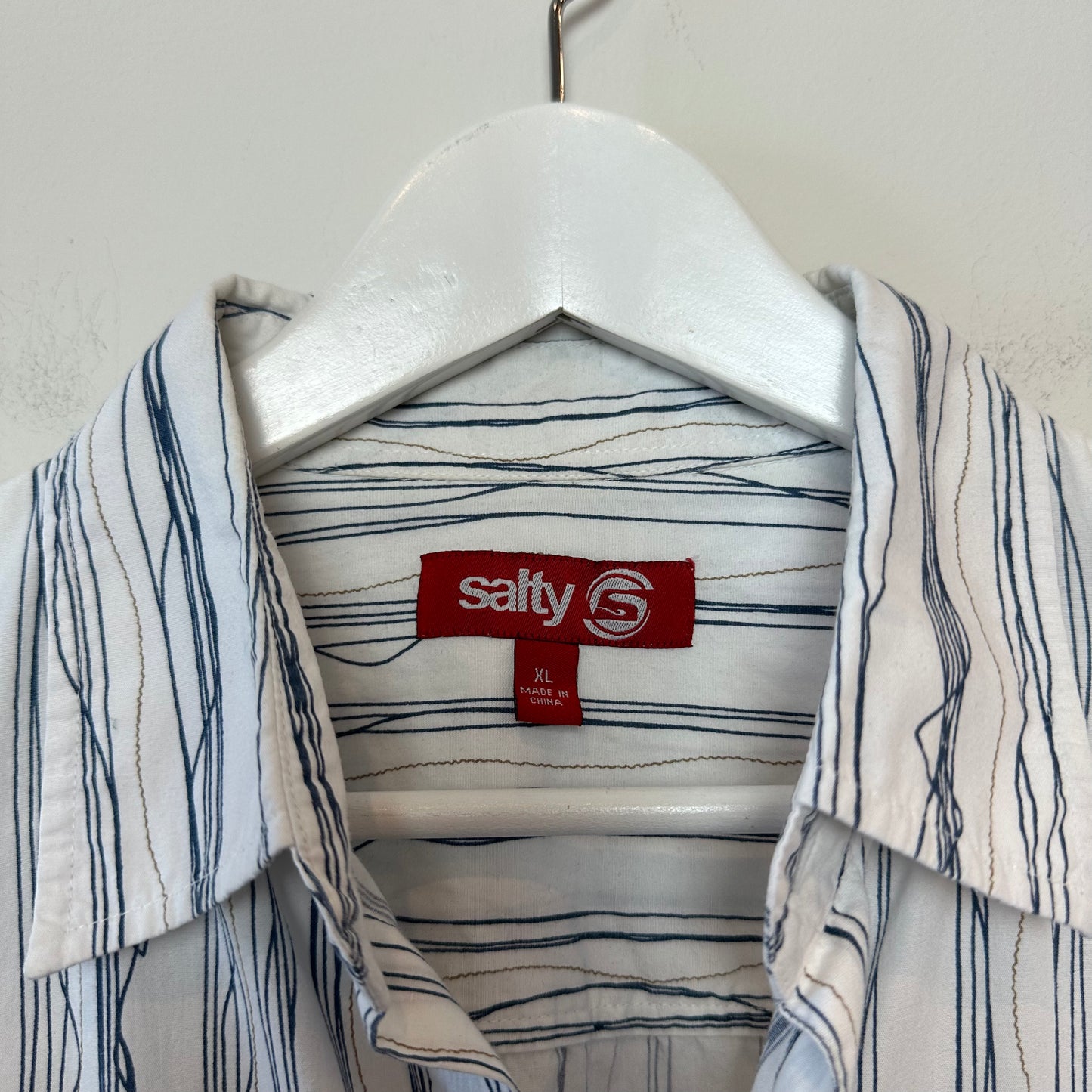 Vintage Salty Long Sleeve Button Down Collared Shirt Striped Pattern Cotton XL