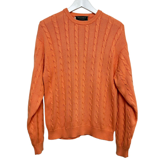 Vintage Greenwich Cable Knit Sweater Orange Sherbet Chunky Cotton Large