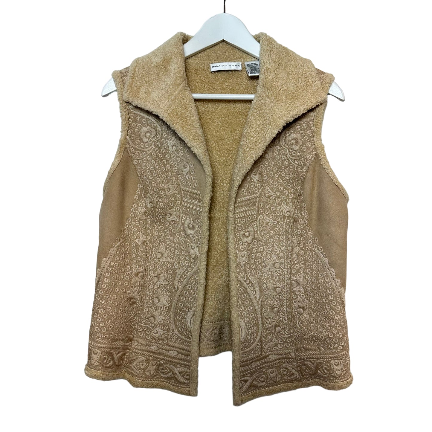 Dana Buchman Faux Suede Vest Tan Embroidered Shearling 8