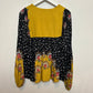 Farm Rio Intarsia Top Long Sleeve Blouse Floral Yellow Black Peasant Boho Small