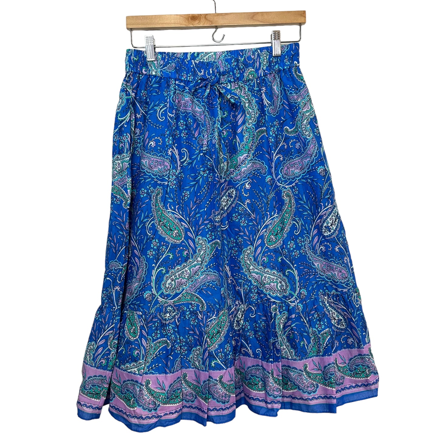 NWT Talbots Tiered Midi Skirt Blue Purple Paisley Garden Pull on Medium