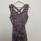 Vintage 80s 90s Erika Floral Midi Dress Cross Back Button Front Rayon Large