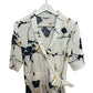 Ganni Dalton Crepe Wrap Dress Floral White Short Sleeve Midi Kimono 40