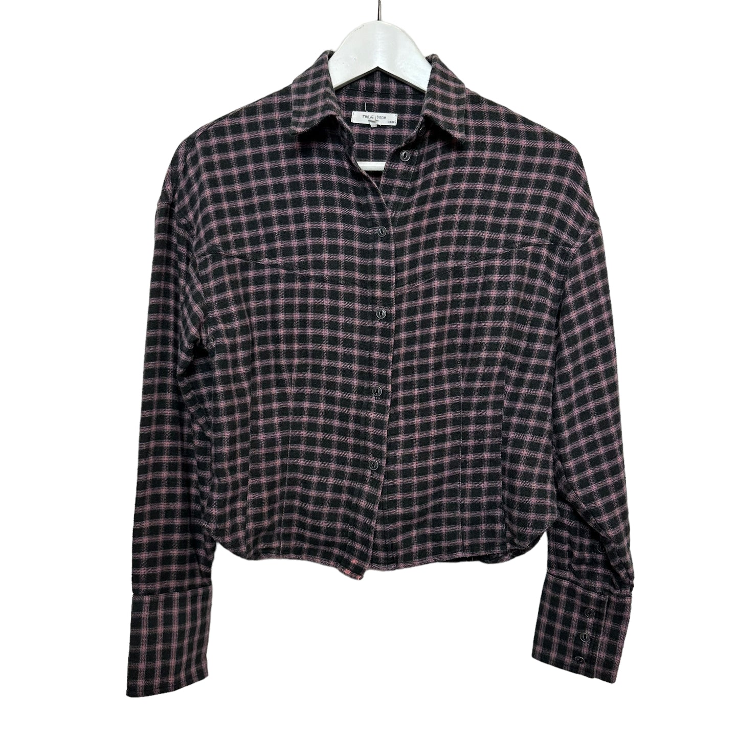 Rag & Bone Iris Plaid Flannel Shirt Black Pink Collared Button Up XS