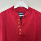 Vintage 90s Land's End Red Henley Sweater Knit Pullover Grandpa Cotton Large