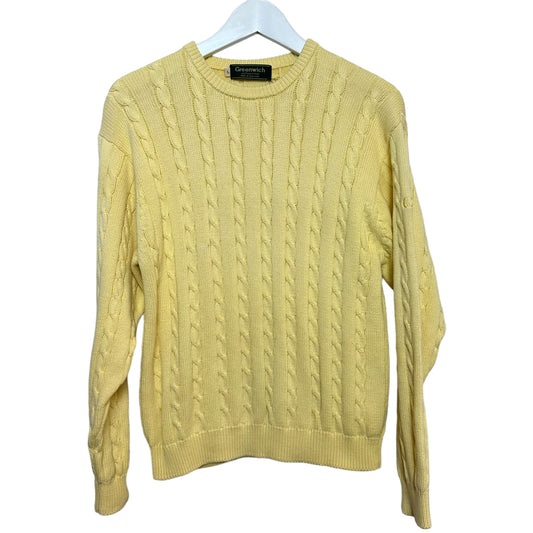 Vintage Greenwich Cable Knit Sweater Yellow Pullover Crewneck Chunky Cotton Large