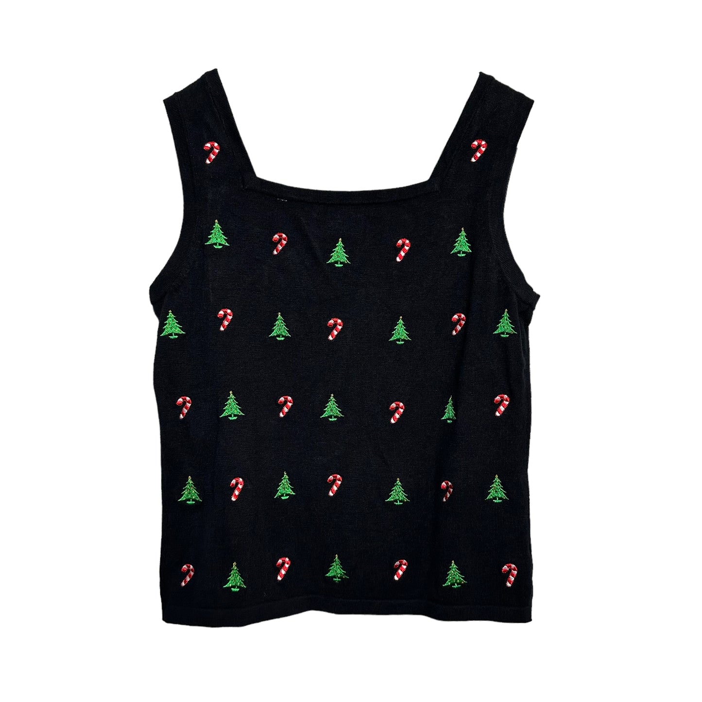 Erin Matthews Knit Christmas Cropped Tank Top Candy Cane and Trees Small