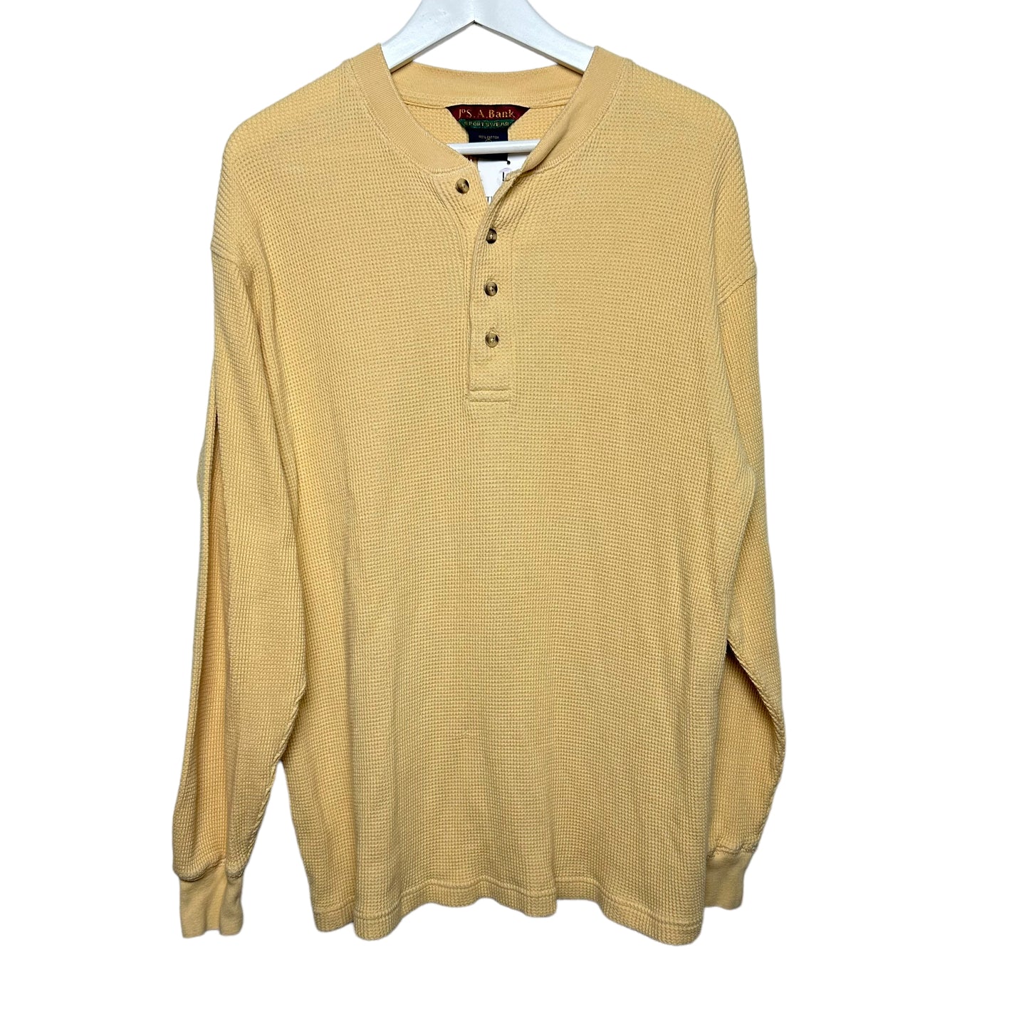 Vintage 90s Jos A Bank Thermal Shirt Waffle Knit Yellow Henley Cotton Medium