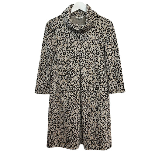 Tyler Boe Kim Knit Dress Leopard Cheetah Print Animal 3/4 Sleeve Mini Brown Beige XS