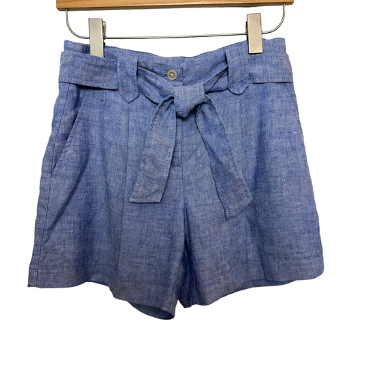 J. McLaughlin Abbie Shorts Linen Blend Tie Waist High Rise Blue Chambray 2
