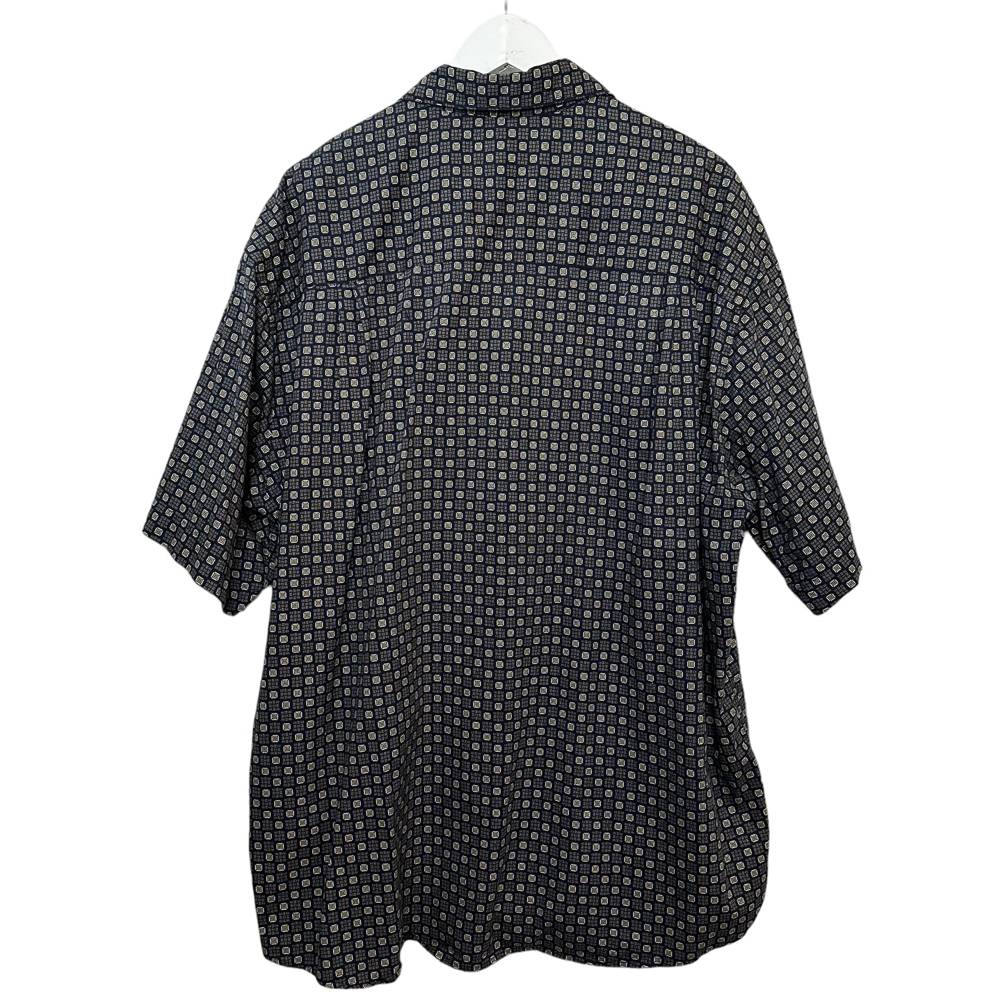 Retro Liz Claiborne Geometric Pattern Short Sleeve Button Down Black Cotton XL