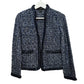 St. John Tweed Blazer Evening Jacket Blue Black Stand Collar Patch Pockets 8