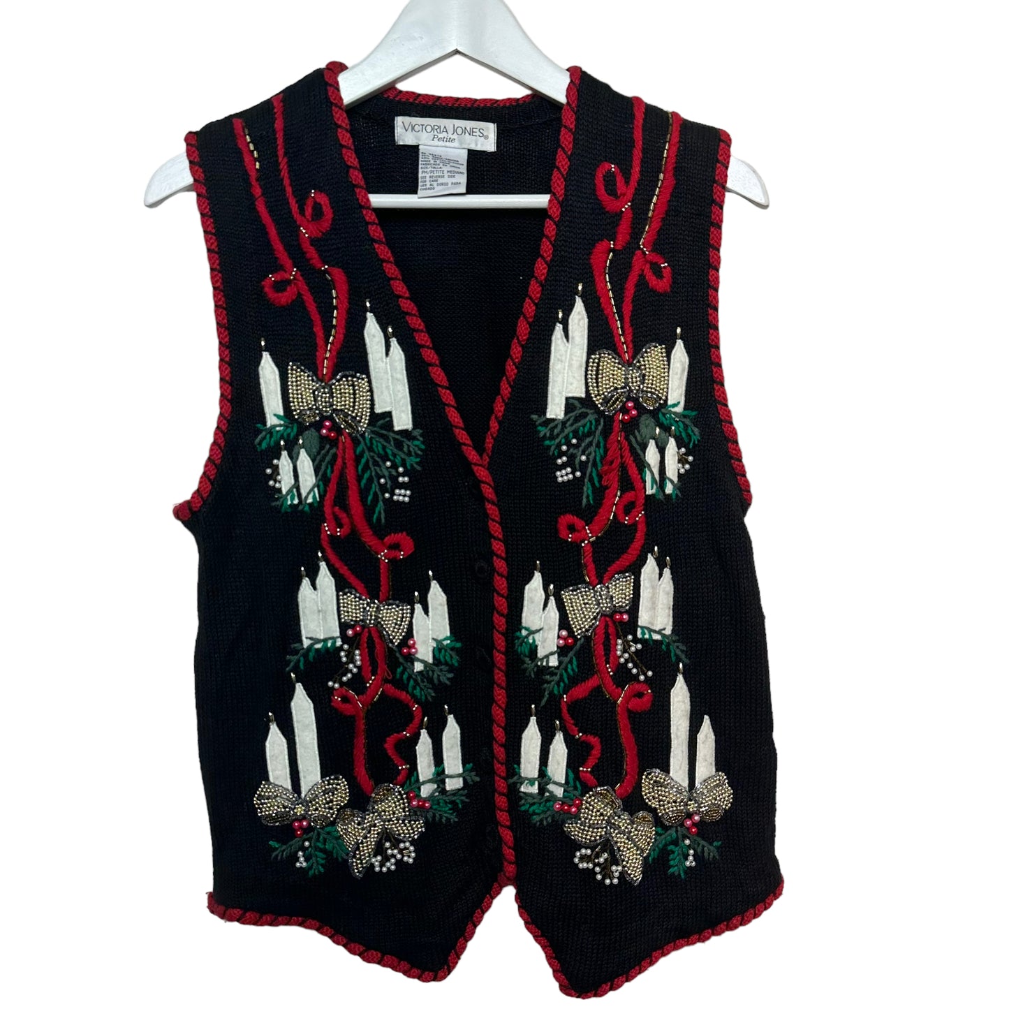 Vintage Victoria Jones Christmas Holiday Sweater Vest Festive Lights Knit Petite Medium