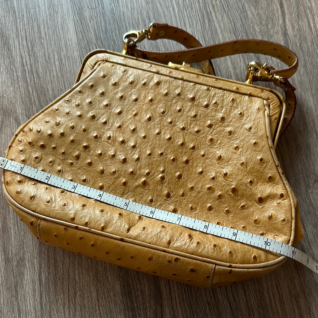 Vintage Saks Fifth Avenue Leather Purse Handbag Top Handle Crossbody Ostrich Printed