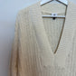Cabi Croquet Pullover Chunky Knit Sweater Cream Low V-Neckline Preppy Medium