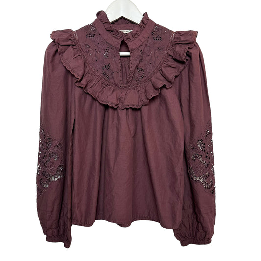 St. Roche Clair Top in Rasin Plum Purple Peasant Long Sleeve High Neck 4
