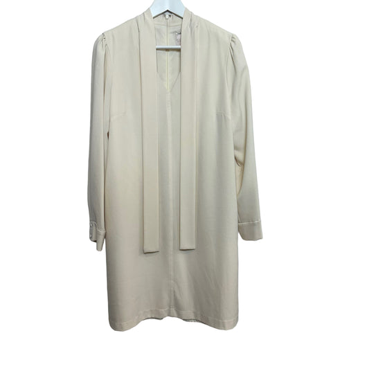 Gal Meets Glam Ines Tie Neck Long Sleeve Shift Dress Cream 14